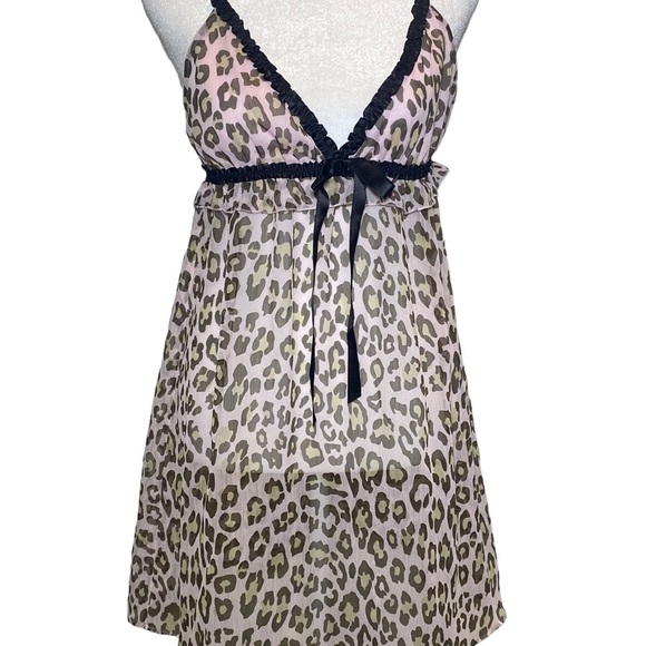 Cynthia Rowley women's small babydoll lingerie set pink tan Leopard sheer flowy - Picture 2 of 7